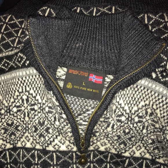 WINDFJORD SWEATER Black White 3/4 Zip 100% Pure New Wool size Large - Picture 13 of 16